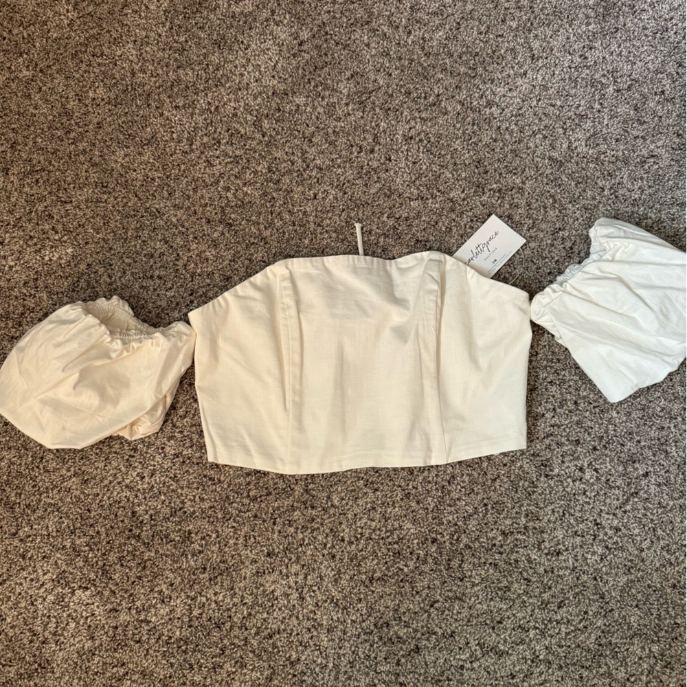 White off the shoulder lace up top